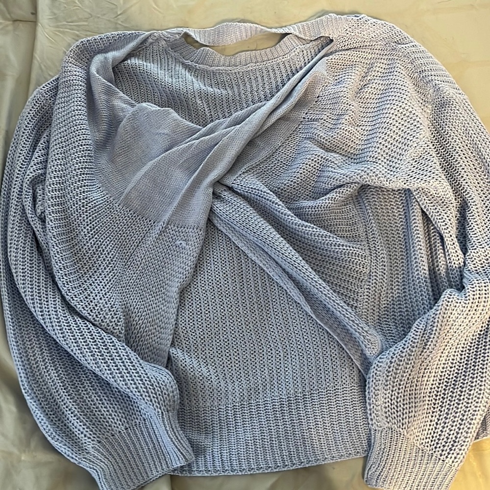 Light blue twist back sweater